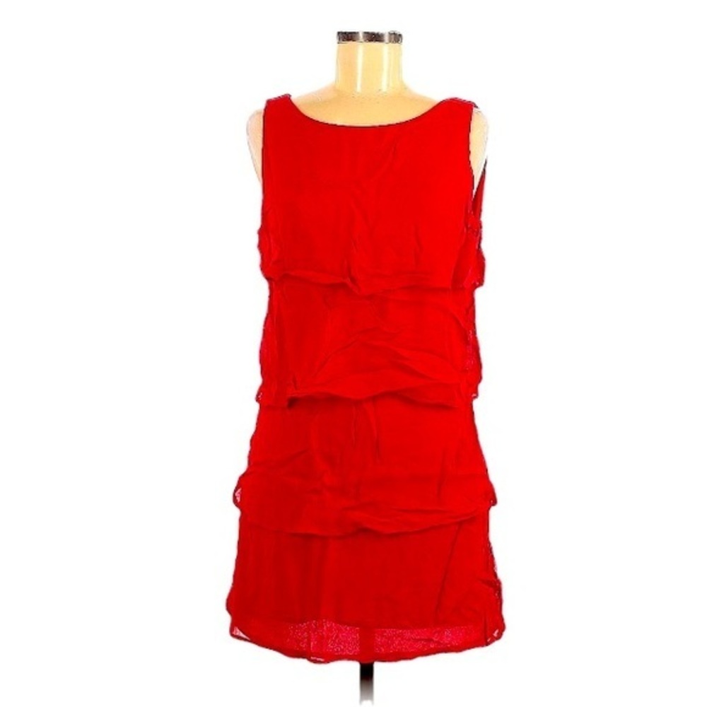 Zara Basic M red layered crew neck sleeveless‎ pull on mini cocktail dress